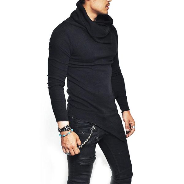 

men irregular long sleeve slim fit t-shirt pullover turtleneck autumn tee maea99 men's t-shirts, White;black
