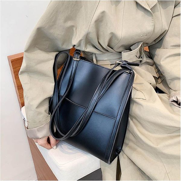 

evening bags retro casual pu leather handbag shoulder crossbody for women autumn winter trends brand simple solid female bag bucket
