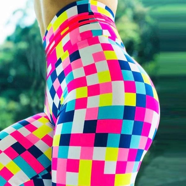 

yoga outfit 3d plaid print pants for women push up elastic workout booty waist leggings