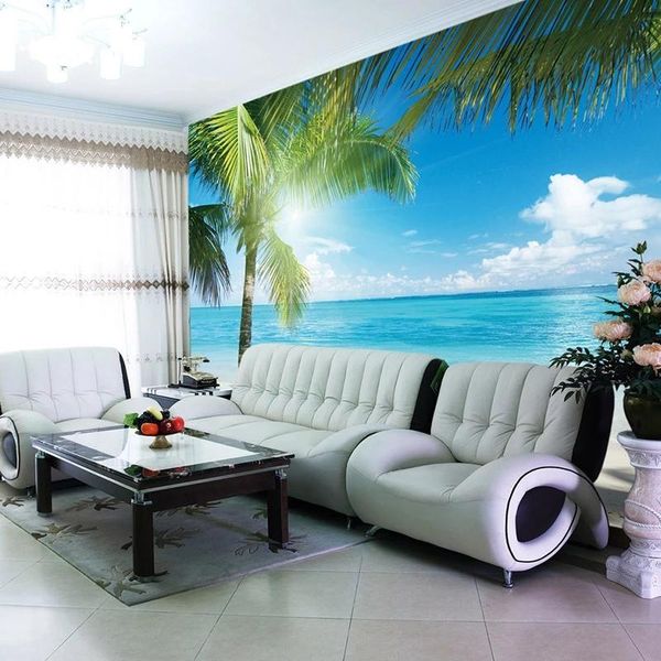

wallpapers 3d wallpaper mural decor po backdrop beach sea tree green leaves living room painting