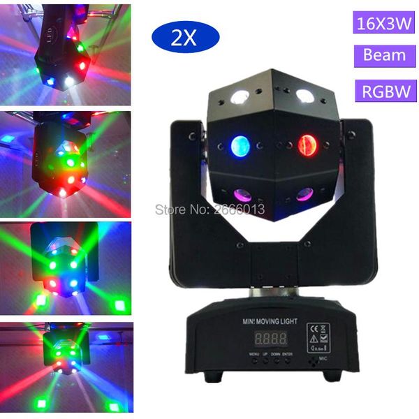 

effects 2pcs/lot 16x3w rgbw beam light football dmx512 moving head lights dj /bar /party /show /stage lighting led stage machine