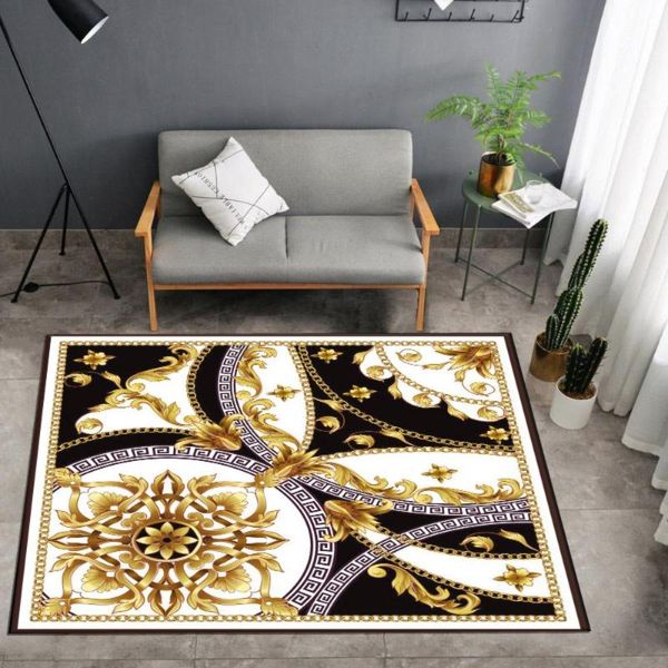 

gold flowers carpet 3d print white circle and black rug retangle vintage baroque floor retro euporean pattern home mat carpets