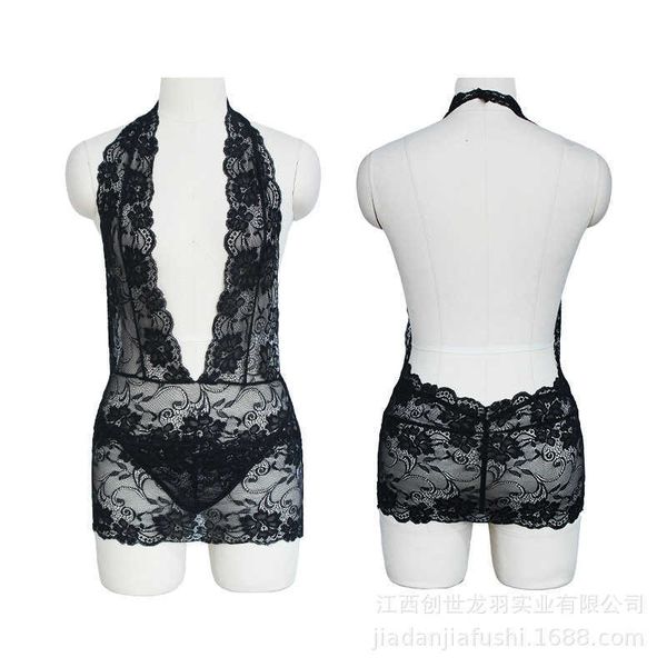 

lingerie female lace pajamas night suit, Black;white