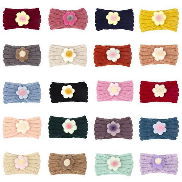 

girls hair accessories baby headbands ribbons for childrens children's with infant knitted elastic plush flowers 21 colors b9445, Slivery;white