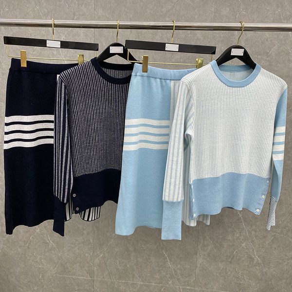 

fall 2020 tb women's pullover skirt two piece casual college stripe suit, White