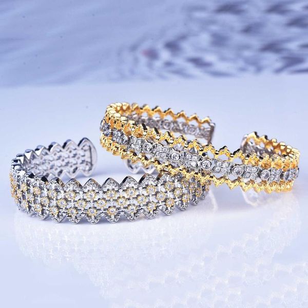 

bangle luxury gold bracelet lace grid design exaggeration vintage jewelry for women wedding engagement anniversary gift wholesale, Black