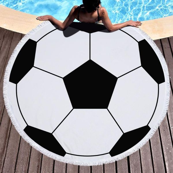 

towel 150cm european style football printing large tassel bath beach throw microfiber adults sport towels round sunbath yoga mat