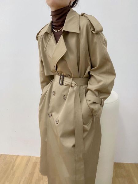 

women's trench coats 2021 style stylish long coat (with belt), Tan;black