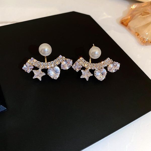 

stud korean trend female jewelry fashion exquisite zircon love star rhinestones earrings temperament women's accessories, Golden;silver