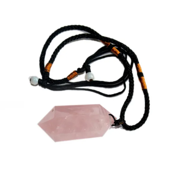 Collana con ciondolo bacchetta di cristallo di quarzo rosa naturale Pietra curativa Reiki rosa