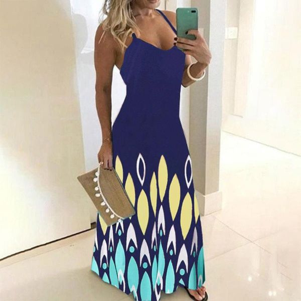 

casual dresses women boho v neck sleeveless plus size elegant party dress summer fashion long with suspenders, Black;gray