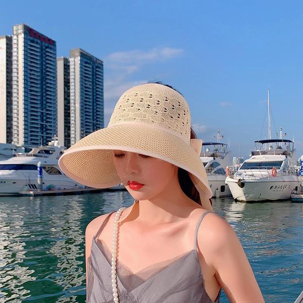

wide brim hats women's bucket hat straw bow summer bone collapsible sun boonie protection girl's sandy beach panama caps, Blue;gray