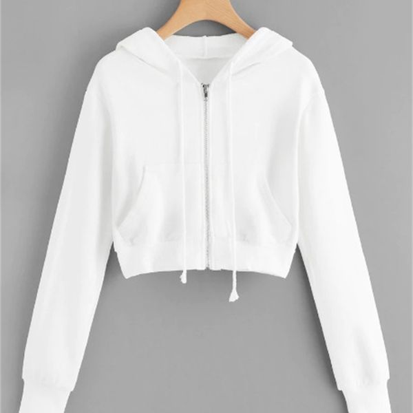 

2020 women's casual solid color pocket zipper hooded sweater, Black