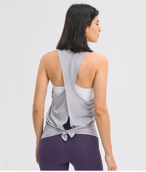 

women's tracksuits cross-tie blouse workouts clothes open back yoga tank stretch gym mesh patchwork sports vest r0sb, Gray