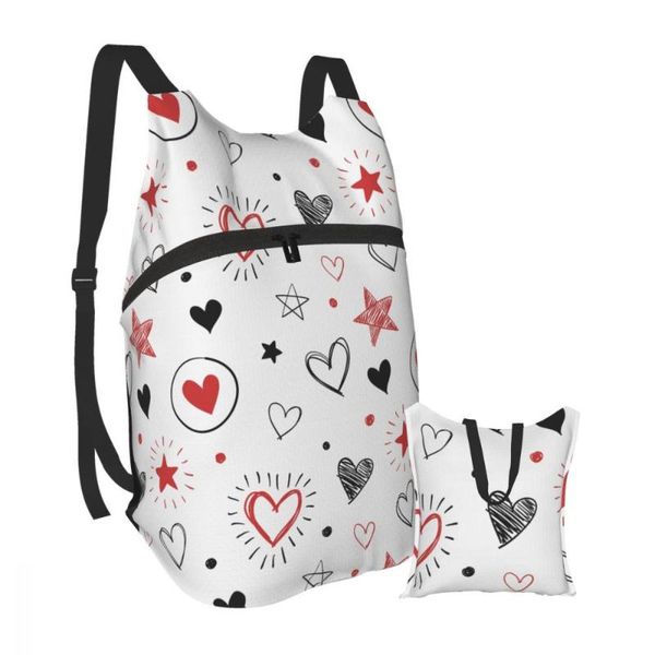 

backpack valentine's day hearts and stars portable folding outdoor sport bag for camping cycling