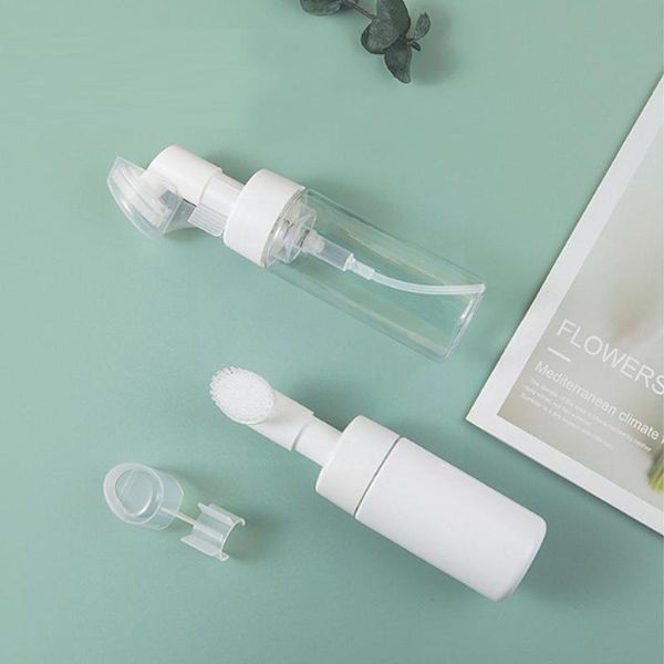 

storage bottles & jars 1pc 80/100/120/150/180/200ml clear blue white foaming silicone froth foam makup bottle with cleaning brush face pump