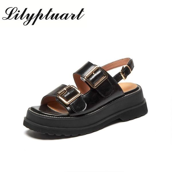 

sandals in the summer of 2021 women's leather thick heel are casual, comfortable wear-resistant and non-slip, Black