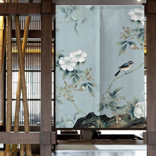 

rod pocket chinese flower and bird style door curtain for living room dining japanese kitchen cotton linen partition js312c & drapes