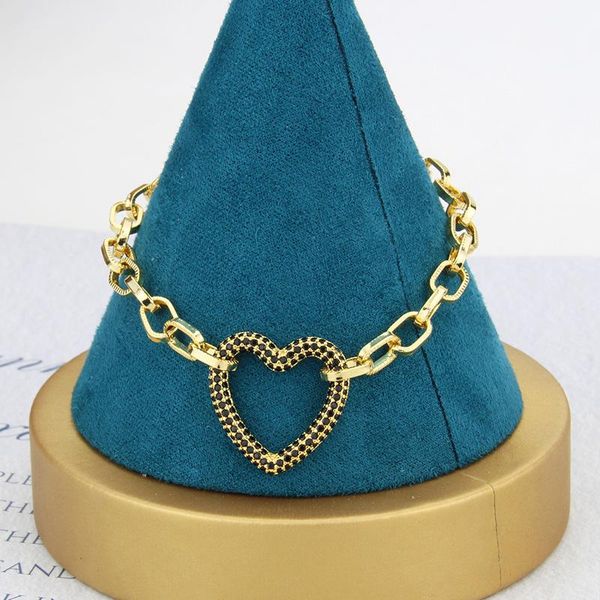 

link, chain romantic rhinestone geometric heart bracelets for women female minimalist gold link bracelet jewelry pulseras gifts, Black