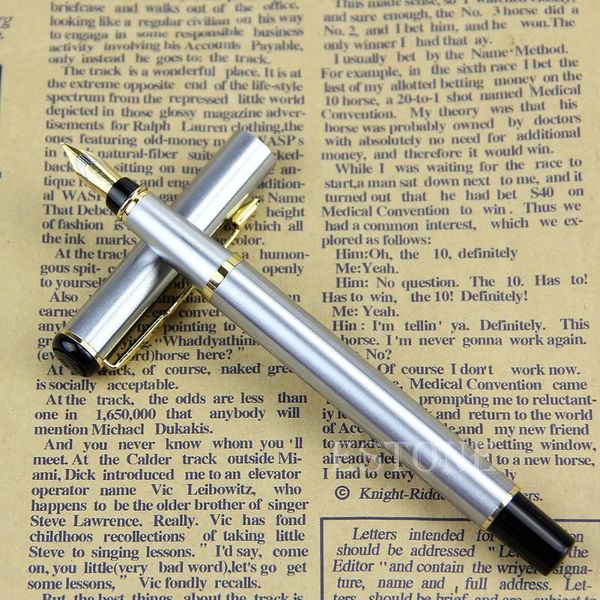 

baoer 801 stainless steel metal medium nib fountain pen student office writing m5te pens