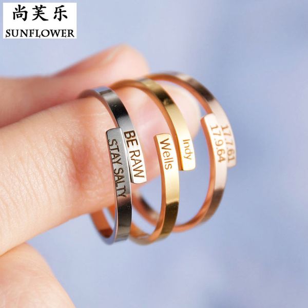 

selling titanium steel jewelry diy lettering adjustable opening women's simple temperament ring, Black