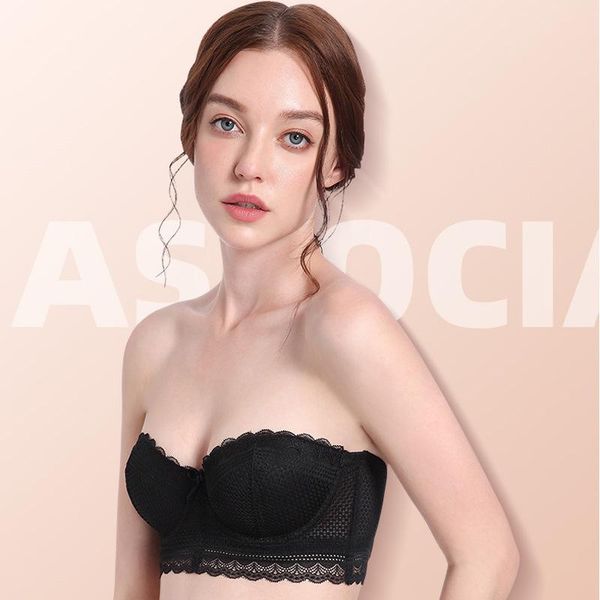 

bras underwear suit female adjustable bra gather thick 1/2 cup tube underwire detachable shoulder strap, Red;black