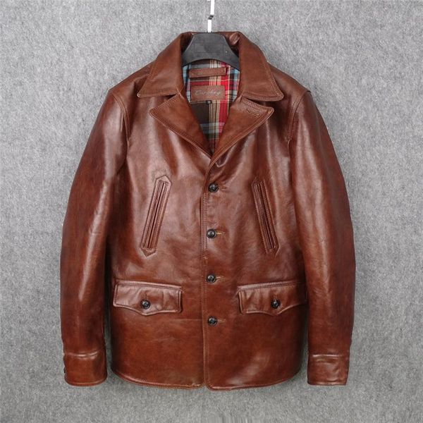 

dark brown japan casual style genuine leather jacket men large size 4xl single breasted real natural cowhide autumn coat men's & faux, Black