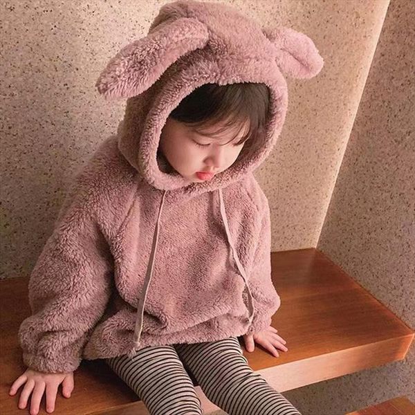 

girls plush jackets winter rabbit ear kids clothing boys coats infant plus velvet sweater thick warm jacket, Blue;gray