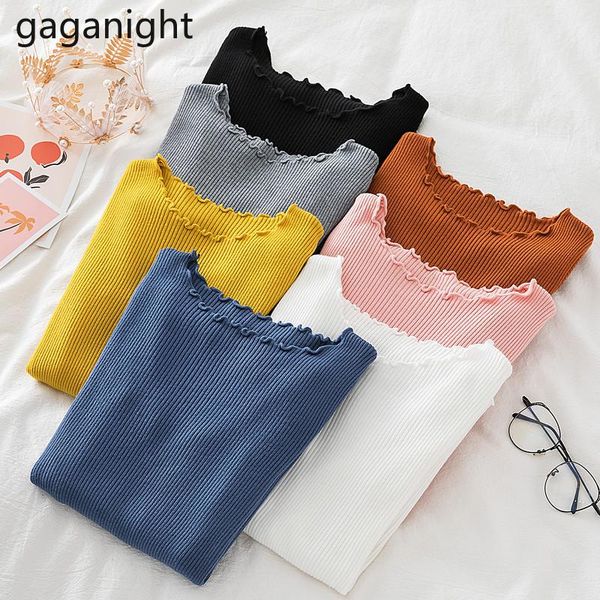 

gaganight autumn winter women sweater solid slim pullover long sleeve fashion lady bottom sweaters pull femme knitted stretchy women's, White;black