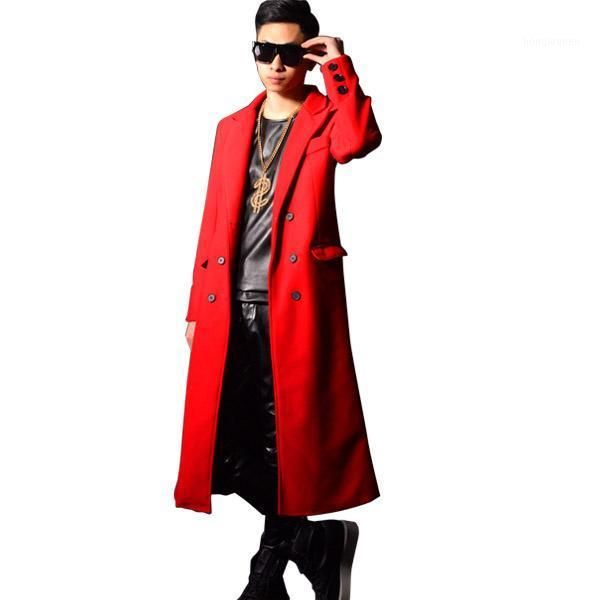 

male long red woolen suit jacket custom made costumes fashion casual slim fit double-breasted windbreaker cardigan outwear men's suits, White;black