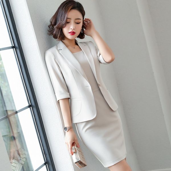 

female summer elegant fashion vest small jacket professional two-piece skirt large size suit 201009, White;black