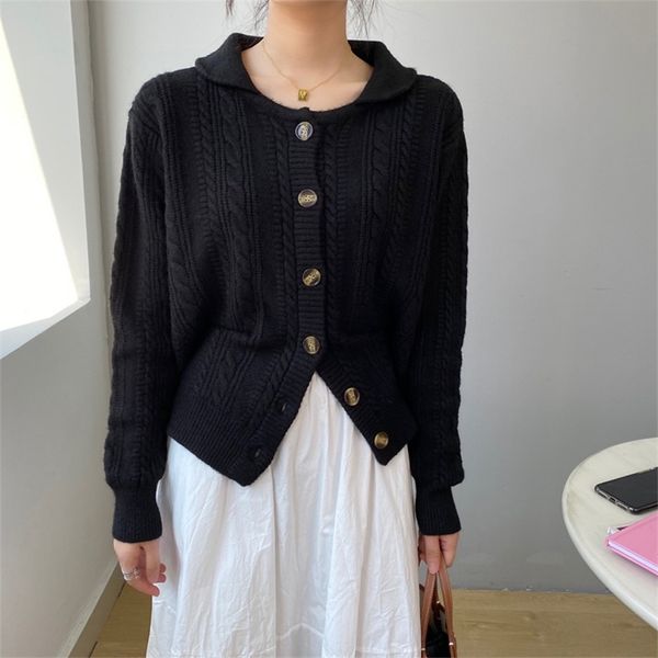 

autumn and winter women's sweater casual solid color lapel long sleeve cardigan 210430, White