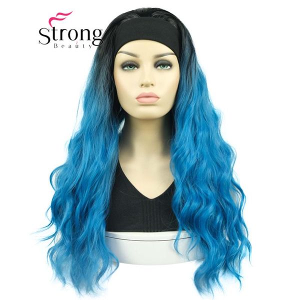 

synthetic wigs strongbeauty 28inch long ombre blue wavy high heat ok headband wig, Black