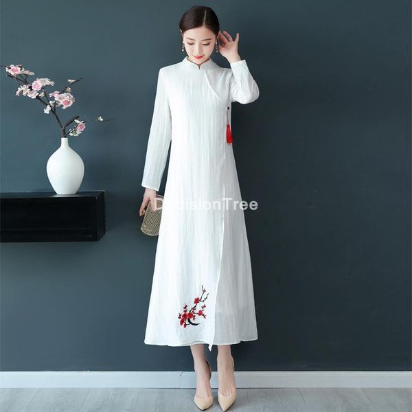 

mesh ankle length elegant chinese qipao dresses traditional cheongsam robe party improved loose dress ethnic clothing, Red