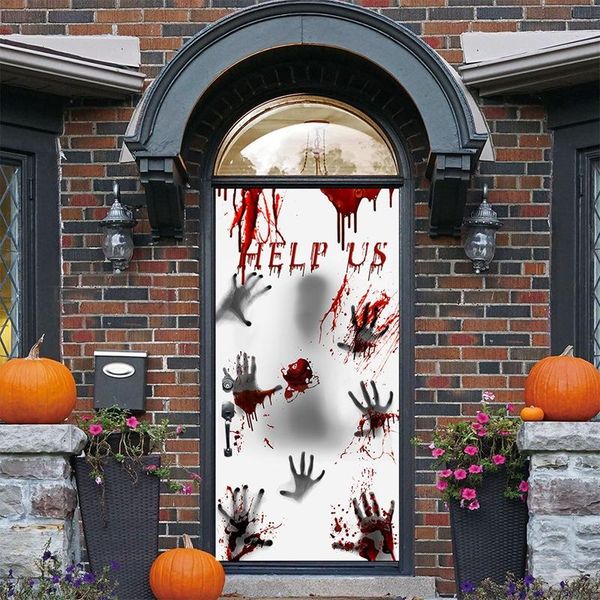 

party decoration halloween wall stickers horror door decorative blood handprint with help typeface(30x60inches)