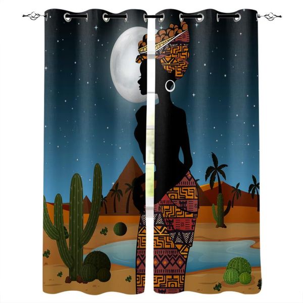 

african woman desert cactus night window interior curtain valance door room drape for kitchen living bedroom decor curtains & drapes