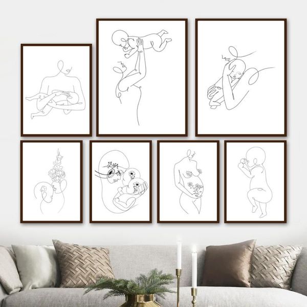 

paintings abstract lines motherly love parent-child play wall art canvas painting nordic posters and prints pictures kids room decor