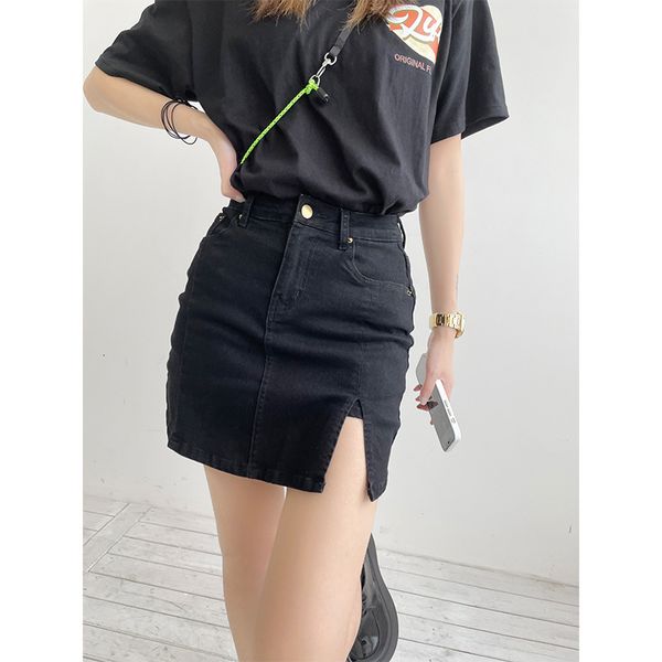 

short skirt 2021 new summer wear elastic lining anti light wash high waist personalized split denim, White