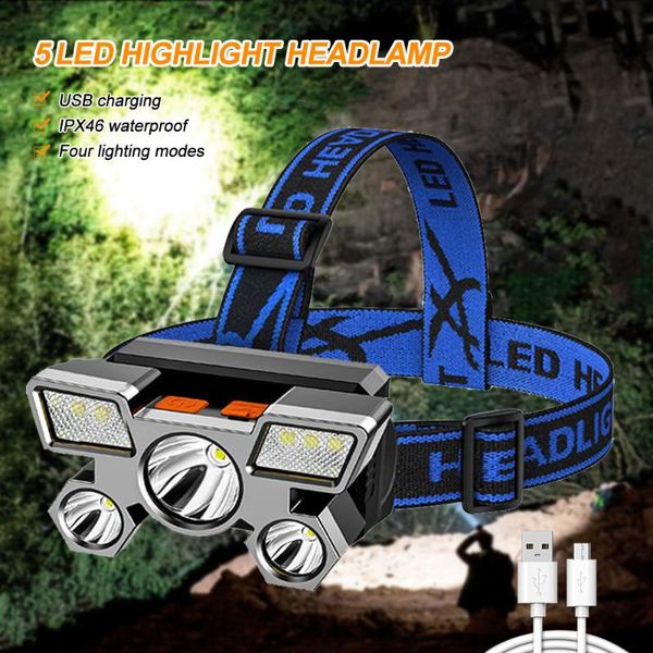 

headlamps super bright 5led headlamp with built-in 18650 battery usb rechargeable portable lantern outdoor camping headlight