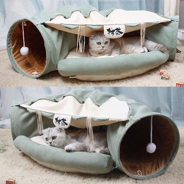 

cat beds & furniture collapsible removeable tunnel tube with mat 2 way scratching ball interactive play toys puppy kitten hideout house