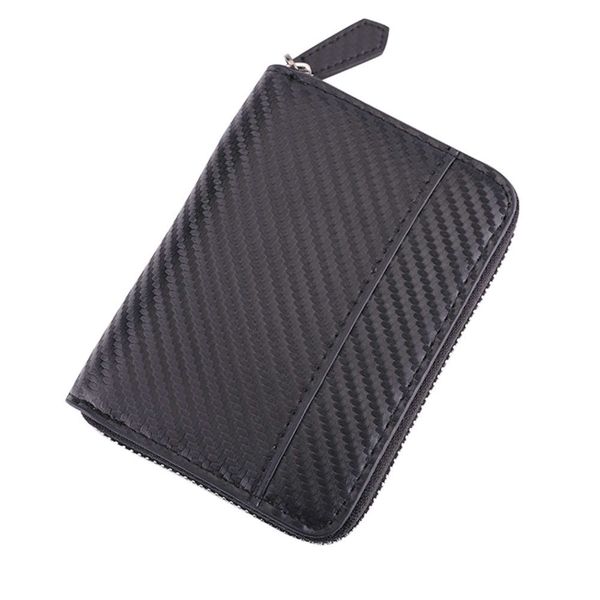 

the wallet oem men's carbon fiber short zipper zero wallet, Black