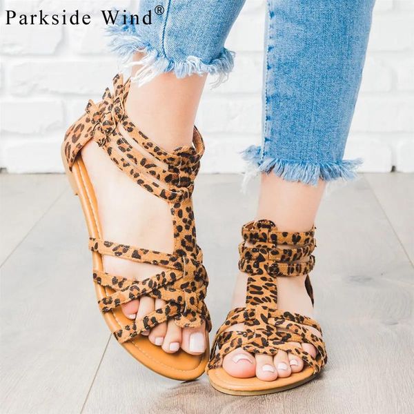 

parkside wind women sandals flock buckle strap flats shoes cover heel rome sandalias summer plus size beach xwa3527-45, Black