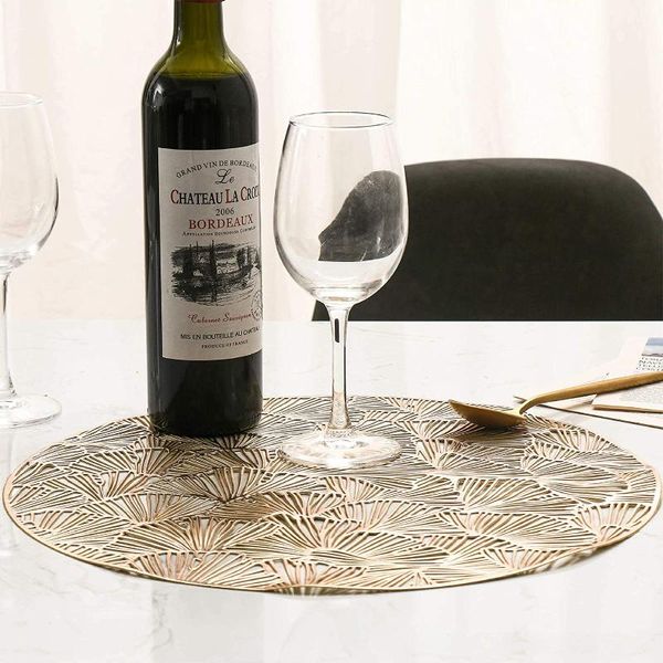 

mats & pads gold placemats set of 6 metallic pressed round dining table hollow out non-slip heat resistant kitchen for