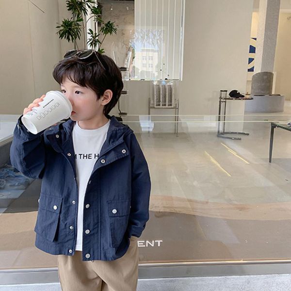 

jackets autumn boys fashion simple hooded zipper kids irregular korean style loose casual coats 2-7y, Blue;gray