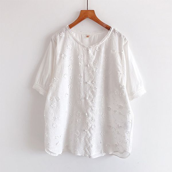 

women's blouses & shirts lamtrip unique 3d flowers stitch o-neck short sleeve summer shirt blouse mori girl 2021 pwh2, White