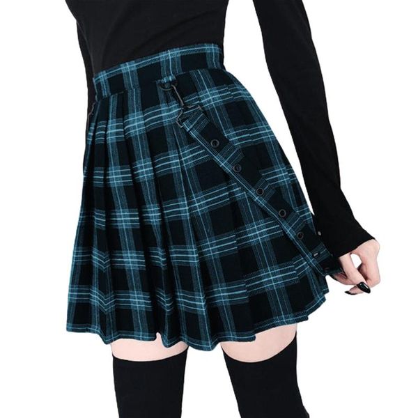 

skirts women fashion high waist plaid strap large hem pleated party mini a-line skirt, Black
