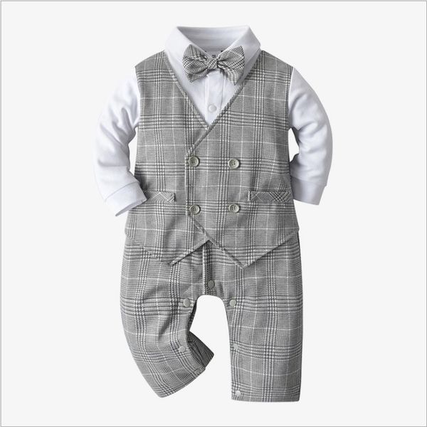 

Great Quality Baby Boys Gentleman Style Rompers Spring Autumn Toddler Boy Long Sleeve Jumpsuits with Bowtie Infant Cotton Onesies 0-24months, As picture