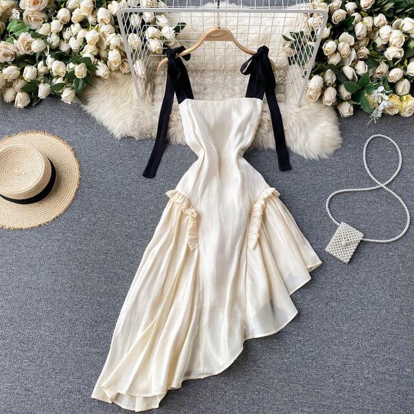 

casual dresses fitaylor summer women elegant ruffled asymmetric beach dress female spaghetti strap strapless backless, Black;gray