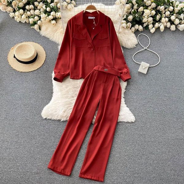 

women's two piece pants casual fashion suit women 2021 autumn and winter temperament jacket high waist two-piece kk1307, White
