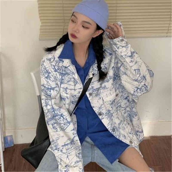 

women's jackets retro-loose comic-style denim casual female jacket bf jean jackets harajuku outwear feminine oversize streetwear xp3r, Black;brown